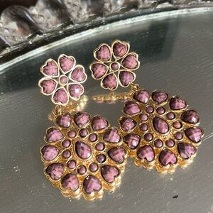 Amrita Singh Gold-Tone Mauve Floral Statement Drop Earrings